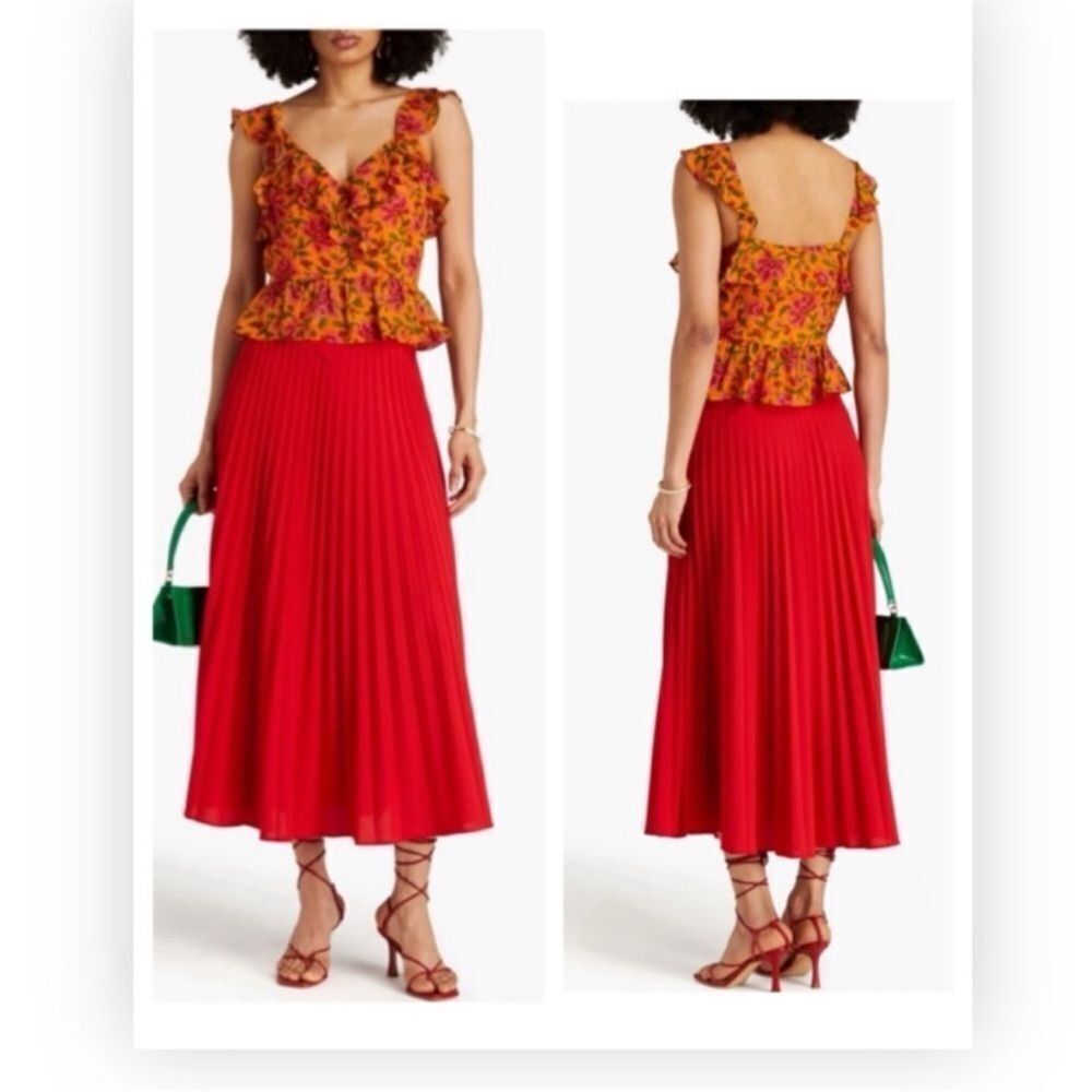Veronica Beard Randa Top Hot Orange Multi Floral Silk Blouse $378